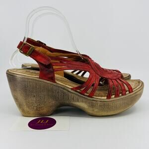 Jafa Women's Red Leather Handcrafted Strappy Platform Sandals Size 40